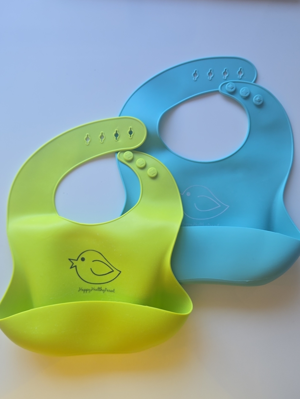 Silicone Baby Bib - Lime Green and Blue
